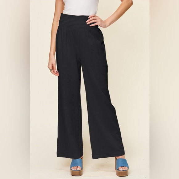 Double Take Striped Smocked Waist Pants with Pockets
